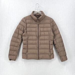 UNIQLO Ultra Light Down Jacket Womens Small Tan Packable Travel Warm Cozy